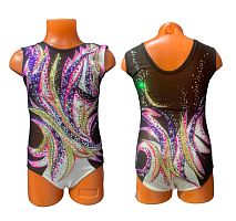 Купальник для худож. Гимнастики р.34 рост 134-140 артикул 10473 сиренево золотой с черным