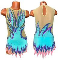 Купальник для художественной гимнастики артикул 9105 р.32 рост 128-134 Голубой с сиреневым