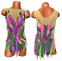 Купальник для художественной гимнастики артикул 10233 Рост 125-135 см Серый, розов.узоры 