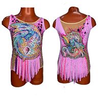 Купальник для худож. Гимнастики р.36 рост 140-146 артикул 10230 розовый с Драконами  