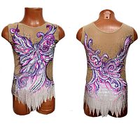 Купальник для худож. Гимнастики р.36 рост 140-146  артикул 10232 бело розовый сиреневый