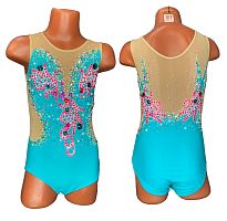 Купальник для худож. Гимнастики р.28 рост 116-122 артикул 10682 Бирюзовый с вышивкой 