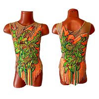 Купальник для худож. Гимнастики р.28 рост 116-122 артикул 10606 Персиковый с жар птицей