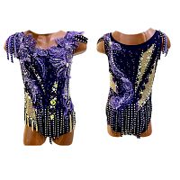 Купальник для худож. Гимнастики р.32 рост 128-134 артикул 10228 темно синий с сиреневыми цветами