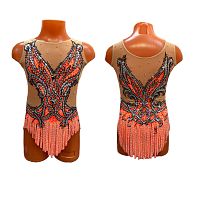 Купальник для худож. Гимнастики р.36 рост 140-146 артикул 10592 Оранжевый с серебряным