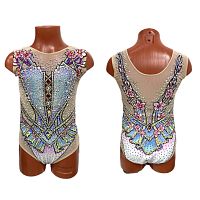 Купальник для худож. Гимнастики р.36 рост 140-146  артикул 10411  Бело-голубо-розовый