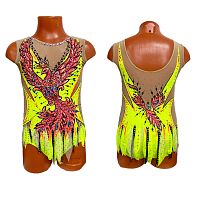 Купальник для худож. Гимнастики р.34 рост 134-140 артикул 9952 лимонный с жар птицей