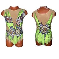 Купальник для худож. Гимнастики р.36 рост 140-146  артикул 10171 салатовый с цветами