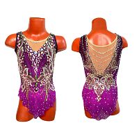 Купальник для худож. Гимнастики р.28 рост 116-122 артикул 10618 Лиловый с вышивкой Люкс