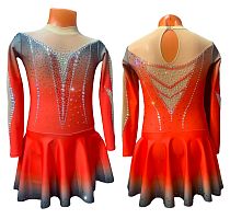 Платье для фигурн.катания р.34 рост 134-140 артикул 10638 Красно черный градиент 