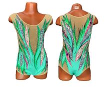 Купальник для худож. Гимнастики р.32 рост 128-134 артикул 10302  мятный с розовым и серым