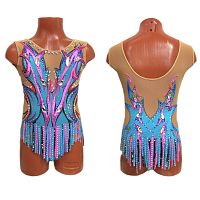 Купальник для худож. Гимнастики р.32 рост 128-134 артикул 10414 голубой с розовым