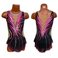 Купальник для худож. Гимнастики р.32 рост 128-134 артикул 10617 Черный с неоновым розовым 