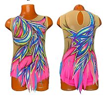 Купальник для художественной гимнастики артикул 9960 р.34 рост 134-140 Розовый с нашив.