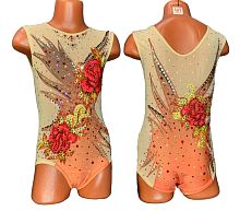 Купальник для худож. Гимнастики р.28 рост 116-122 артикул 10235 оранжевый с розами