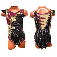 Купальник для худож. Гимнастики р.28 рост 116-122 артикул 10196 вишневый с черным и золотым 