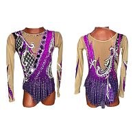 Купальник для худож. Гимнастики р.28 рост 116-122 артикул 10218 сиреневый с кружевом 