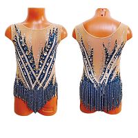 Купальник для худож. Гимнастики р.32 рост 128-134 артикул 10308 темно бирюзовый с серебристым