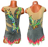 Купальник для художественной гимнастики артикул 9445 р.30 рост 122-128 Серый с радужным узором