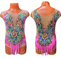 Купальник для худож. Гимнастики р.34 рост 134-140 артикул 10217 розовый с розами