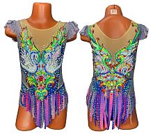 Купальник для худож. Гимнастики р.28 рост 116-122 артикул 10291 цветной с лебедями