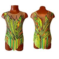 Купальник для худож. Гимнастики р.36 рост 140-146 артикул 10612 Лимонный с абстрактными узорами